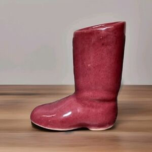 Vintage 1990 Dryden Pottery  -KANSAS- Maroon Boot Vase  *NICE*